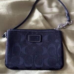 Coach Vintage Black Signature Monogram Canvas/Leather Trim Wristlet